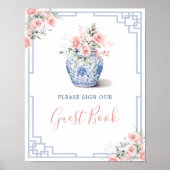 Blush Pink Ginger Jar Chinoiserie Baby Gastenboek Poster (Voorkant)