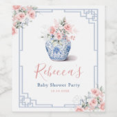 Blush Pink Ginger Jar Chinoiserie Baby shower Wijn Etiket (Enkel label)