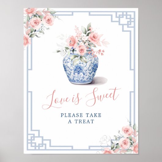 Blush Pink Ginger Jar Chinoiserie Liefde is Zoet Poster (Voorkant)