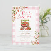 Blush Pink Gingham Berry verliefd op baby shower Kaart (Staand voorkant)