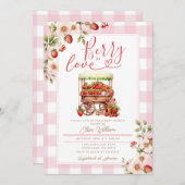 Blush Pink Gingham Berry verliefd op baby shower Kaart (Voorkant / Achterkant)