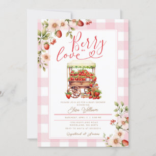Blush Pink Gingham Berry verliefd op baby shower Kaart