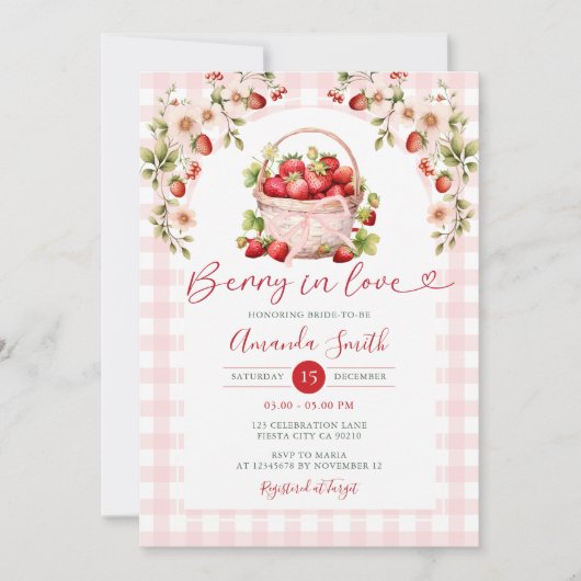 Blush Pink Gingham Berry verliefd op Vrijgezellenf Kaart (Voorkant)