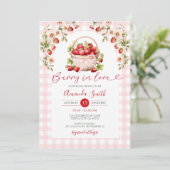 Blush Pink Gingham Berry verliefd op Vrijgezellenf Kaart (Staand voorkant)