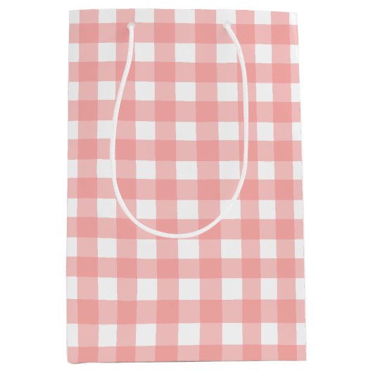 Blush Pink Gingham Check Patroon Medium Cadeauzakje (Voorkant)