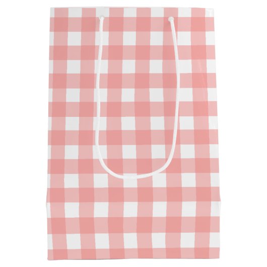Blush Pink Gingham Check Patroon Medium Cadeauzakje (Achterkant)