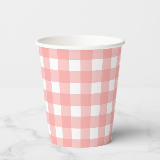 Blush Pink Gingham Check Patroon Papieren Bekers (Achterkant)
