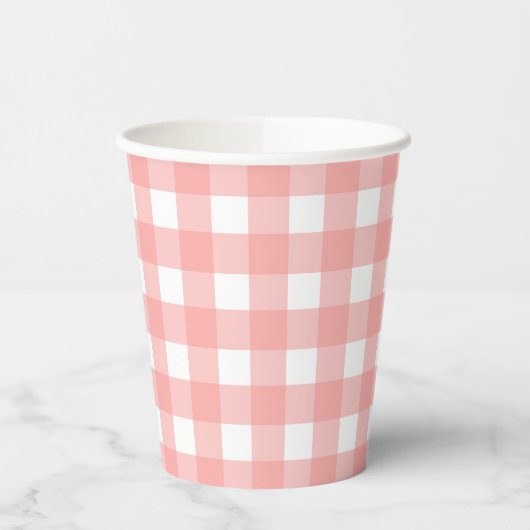 Blush Pink Gingham Check Patroon Papieren Bekers (Links)