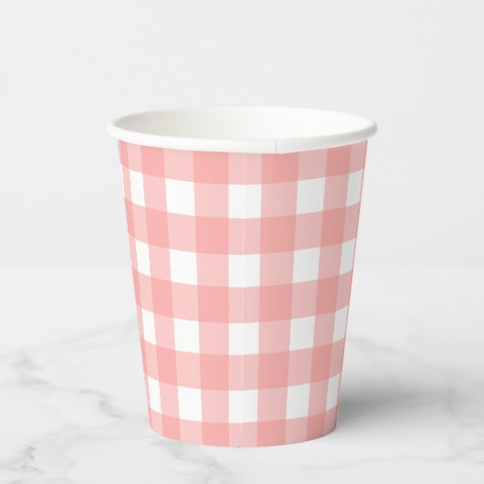 Blush Pink Gingham Check Patroon Papieren Bekers (Rechts)