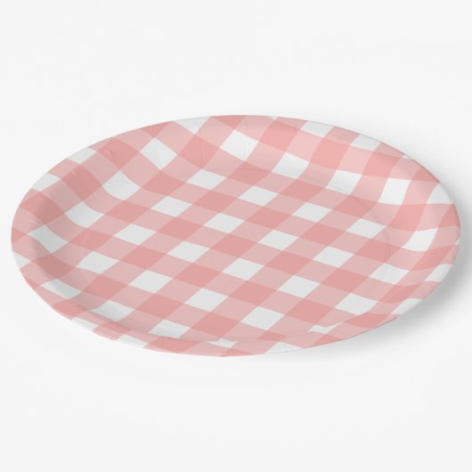 Blush Pink Gingham Check Patroon Papieren Bordje (Gekanteld)