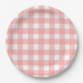 Blush Pink Gingham Check Patroon Papieren Bordje (Voorkant)