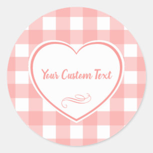 Blush Pink Gingham Check Patroon Ronde Sticker