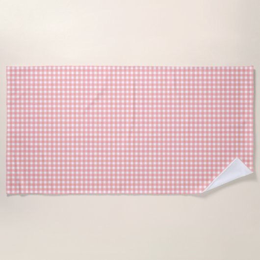 Blush Pink Gingham Check Patroon Strandlaken (Voorkant)