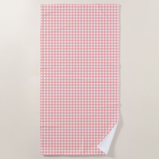 Blush Pink Gingham Check Patroon Strandlaken (Voorkant)