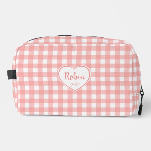Blush Pink Gingham Check Patroon Toilettasje (Voorkant)