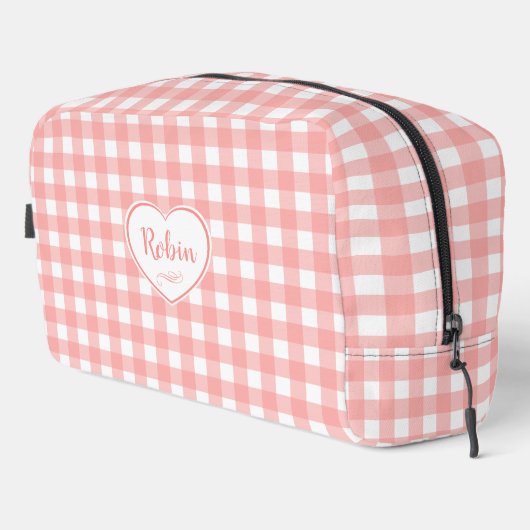 Blush Pink Gingham Check Patroon Toilettasje (Rechterhoek)