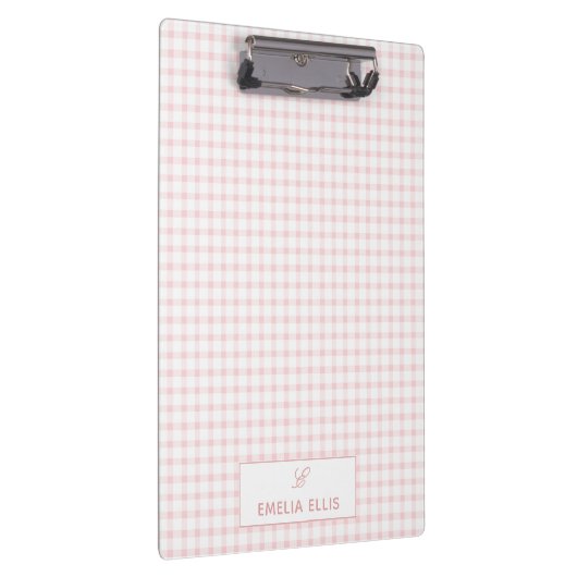 Blush Pink Gingham Classic Monogram Klembord (Rechts)