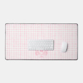 Blush Pink Gingham Floral Crest Monogram Bureaumat (Keyboard & Muis)