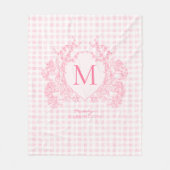 Blush Pink Gingham Floral Crest Monogram Fleece Deken (Voorkant)