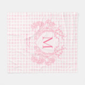 Blush Pink Gingham Floral Crest Monogram Fleece Deken (Voorkant (Horizontaal))