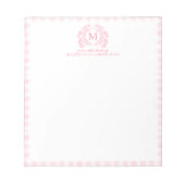 Blush Pink Gingham Floral Crest Monogram Notitieblok (Voorkant)