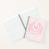 Blush Pink Gingham Floral Crest Monogram Notitieboek (Binnen)