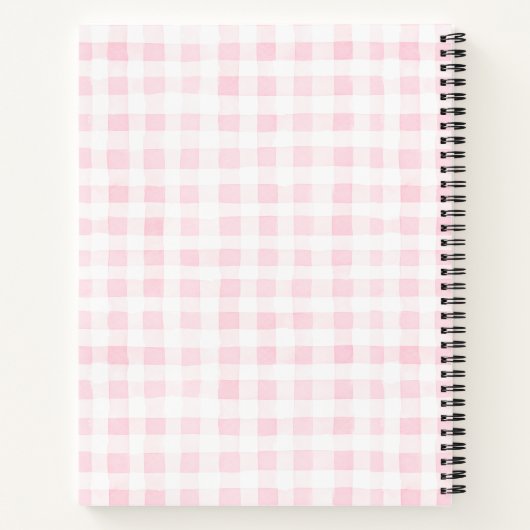 Blush Pink Gingham Floral Crest Monogram Notitieboek (Achterkant)