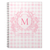 Blush Pink Gingham Floral Crest Monogram Notitieboek (Voorkant)