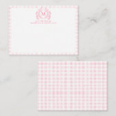 Blush Pink Gingham Floral Crest Monogram Notitiekaartje (Voorkant / Achterkant)