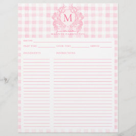 Blush Pink Gingham Floral Crest Monogram Recept
