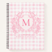 Blush Pink Gingham Floral Crest Monogram Recept Notitieboek (Voorkant)