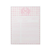Blush Pink Gingham Floral Crest Monogram Recipe Notitieblok (Linkerzijde)