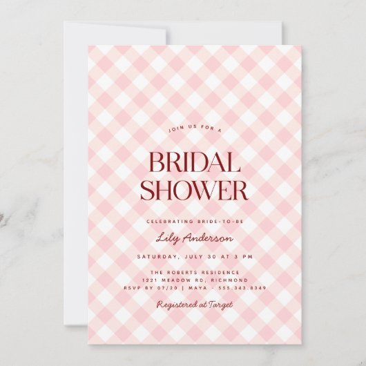Blush Pink Gingham | Lente picknick Vrijgezellenfe Kaart (Voorkant)