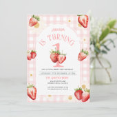Blush Pink Gingham Strawberry Daisy Verjaardag Kaart (Staand voorkant)