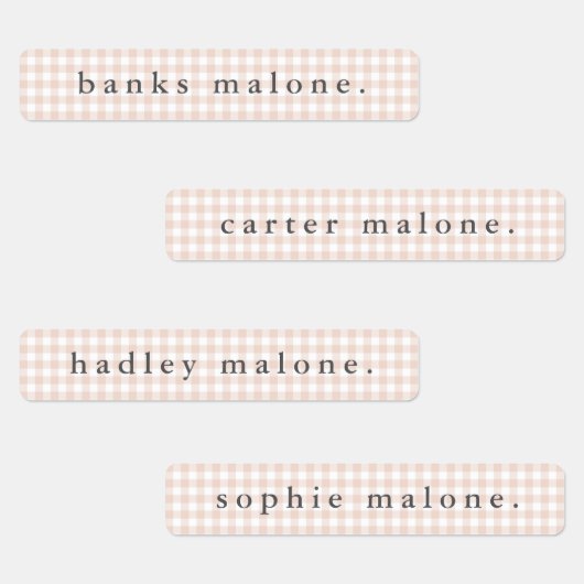 Blush Pink Gingham Waterdichte Naam Labels (Groep)