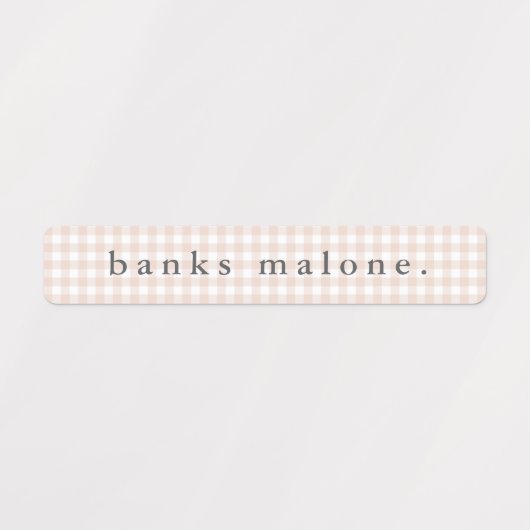 Blush Pink Gingham Waterdichte Naam Labels (Design 1)