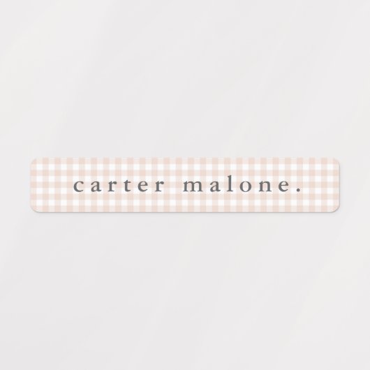 Blush Pink Gingham Waterdichte Naam Labels (Design 2)