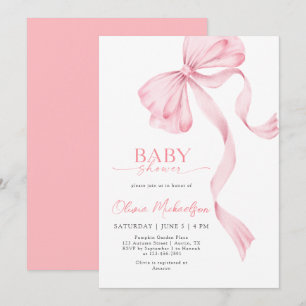 Blush Pink Girl Ribbon Bow Coquette Baby shower Kaart