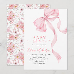 Blush Pink Girl Ribbon Bow Coquette Baby shower Kaart