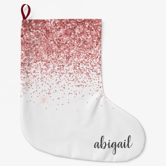 Blush Pink Girly Glitter Modern Monogram Naam  Grote Kerstsok (Voorkant)