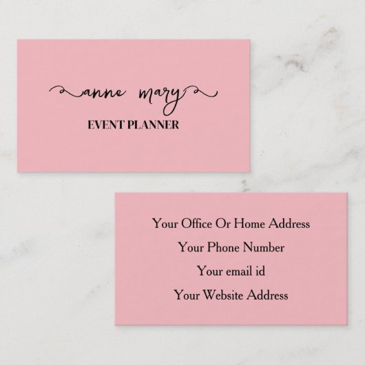 Blush Pink Girly Kalligrafie Trendy Event Planner Visitekaartje (Voorkant / Achterkant)
