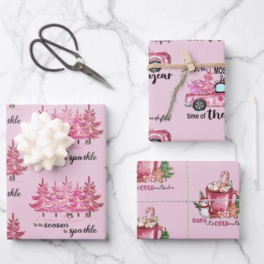 Blush Pink Girly Kerstmis Inpakpapier Vel (Voorkant)