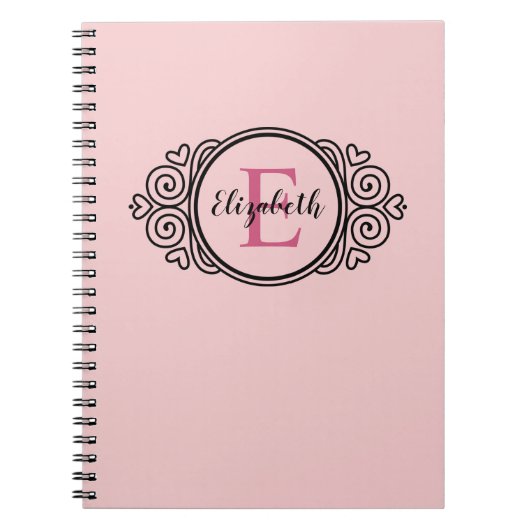 Blush Pink Girly Monogram Notitieboek (Voorkant)