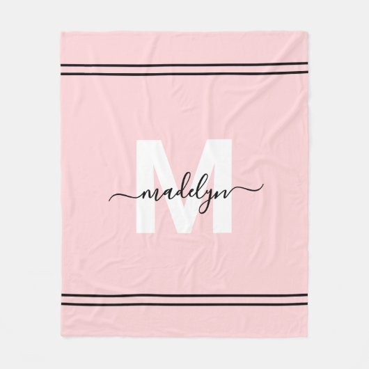Blush Pink Girly Naam Monogram Fleece Deken (Voorkant)