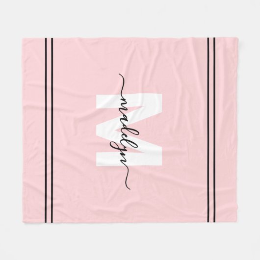 Blush Pink Girly Naam Monogram Fleece Deken (Voorkant (Horizontaal))