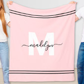 Blush Pink Girly Naam Monogram Fleece Deken