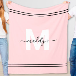 Blush Pink Girly Naam Monogram Fleece Deken