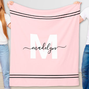 Blush Pink Girly Naam Monogram Fleece Deken