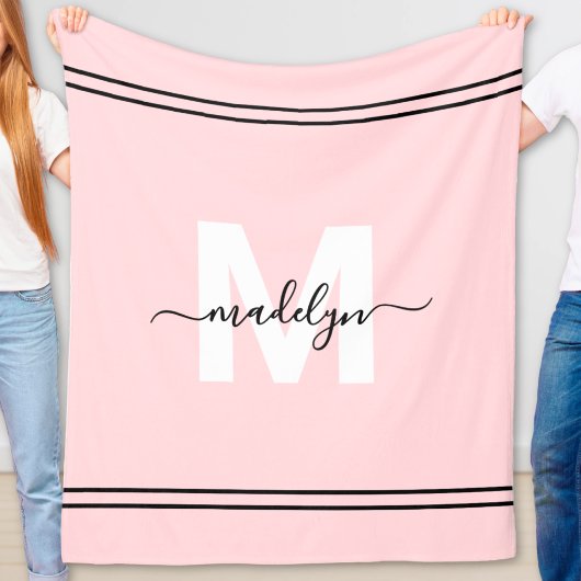 Blush Pink Girly Naam Monogram Fleece Deken