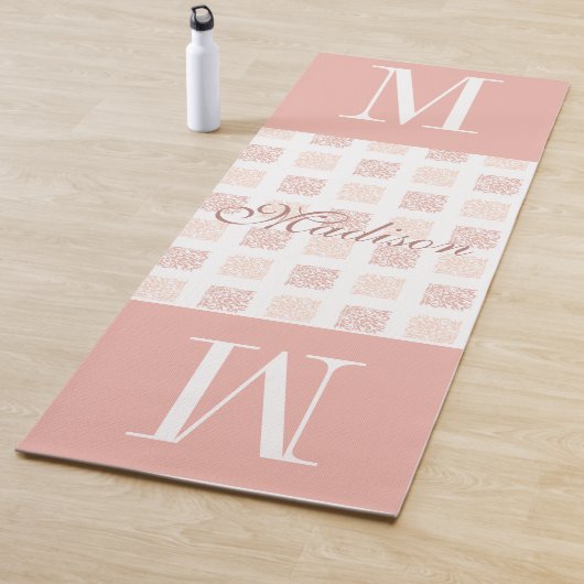 Blush Pink Girly Trendy Monogram Yoga Mat (In situ)